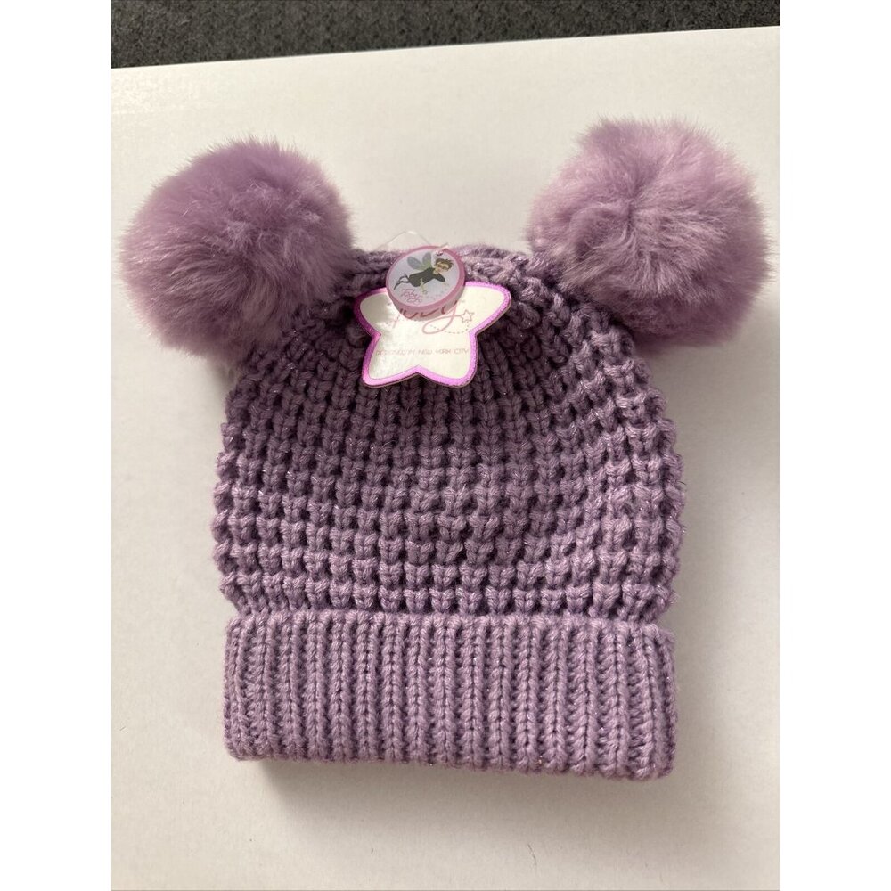 New Toby Baby Hat Knit Purple Pom Poms D36